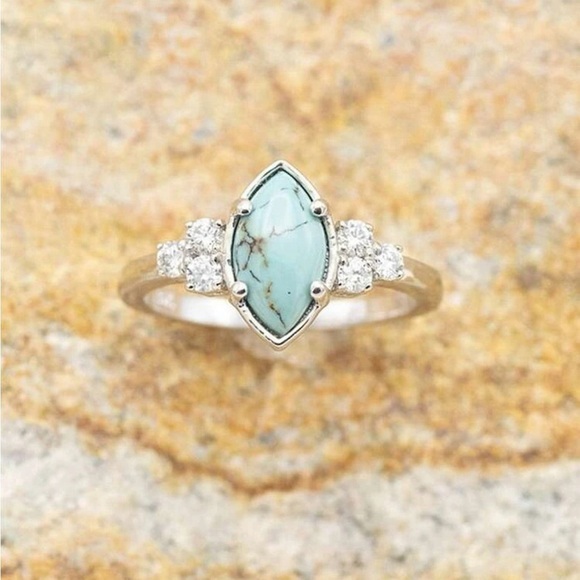 Elegant Turquoise and Diamond Accent Ring‎ - Picture 3 of 3